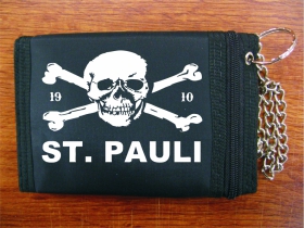 St. Pauli  pevná čierna textilná peňaženka s retiazkou a karabínkou, tlačené logo
